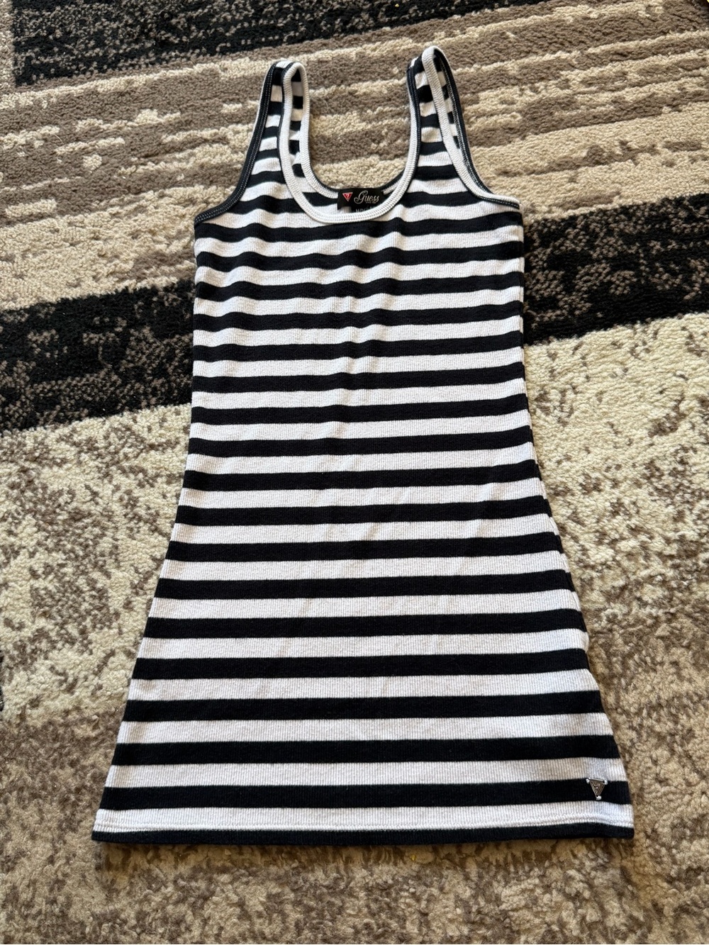 Women’s Y2K Guess Black and White Striped Tank Dress